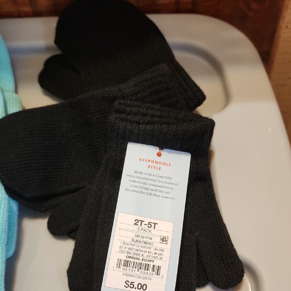 Cat & Jack Turquoise Beanie and Black Gloves Set - Picture 2 of 3